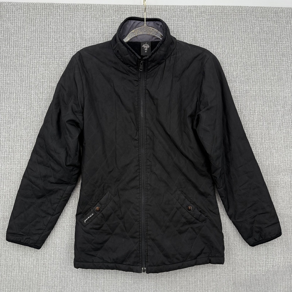 Prana Jacket Womens Medium Black Quilted Full Zip Breathe Fleece Lined Warm